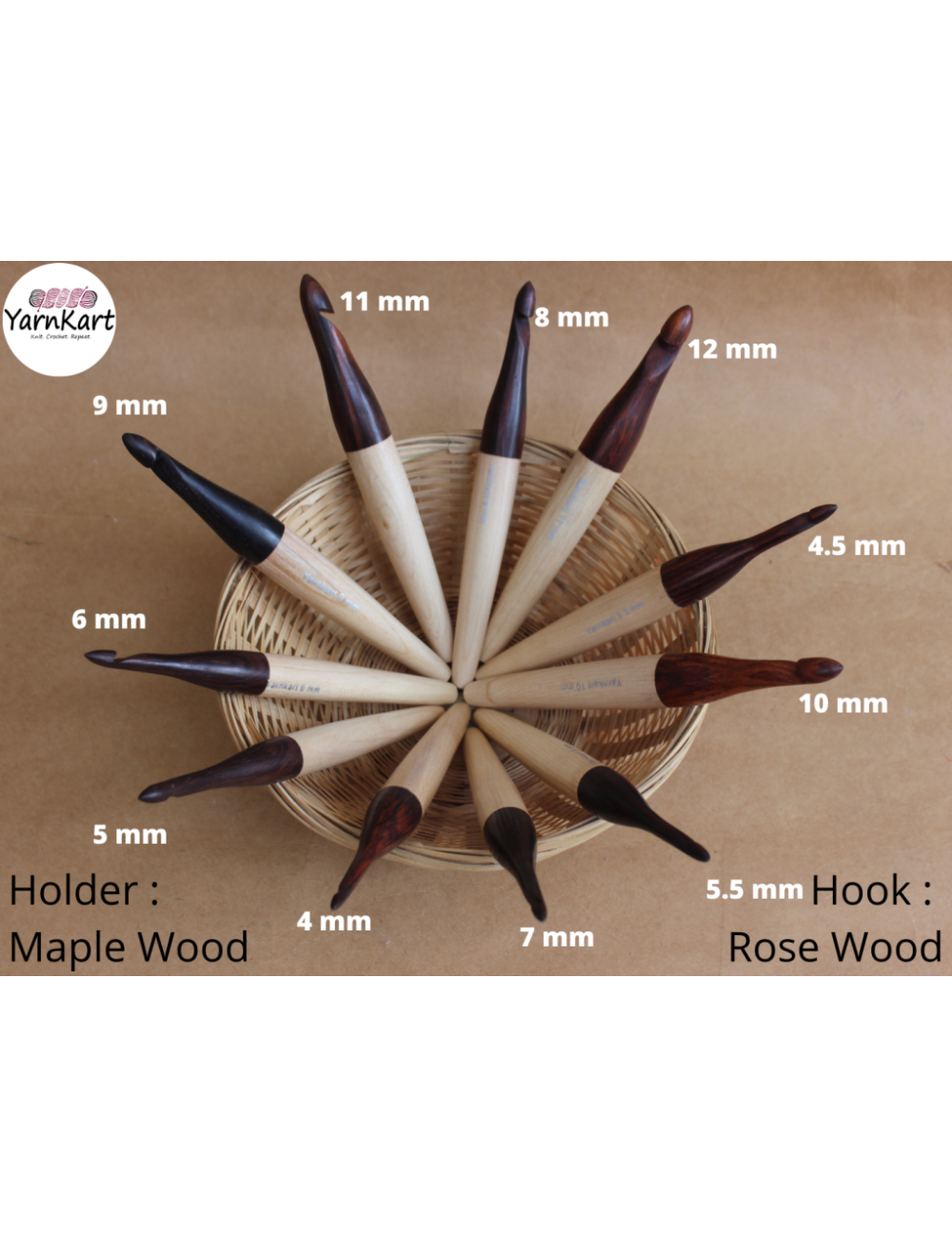 Handcrafted Maple Wood Crochet Hooks (Set of 6 Hooks, 4mm - 9mm) with –  Anayra's